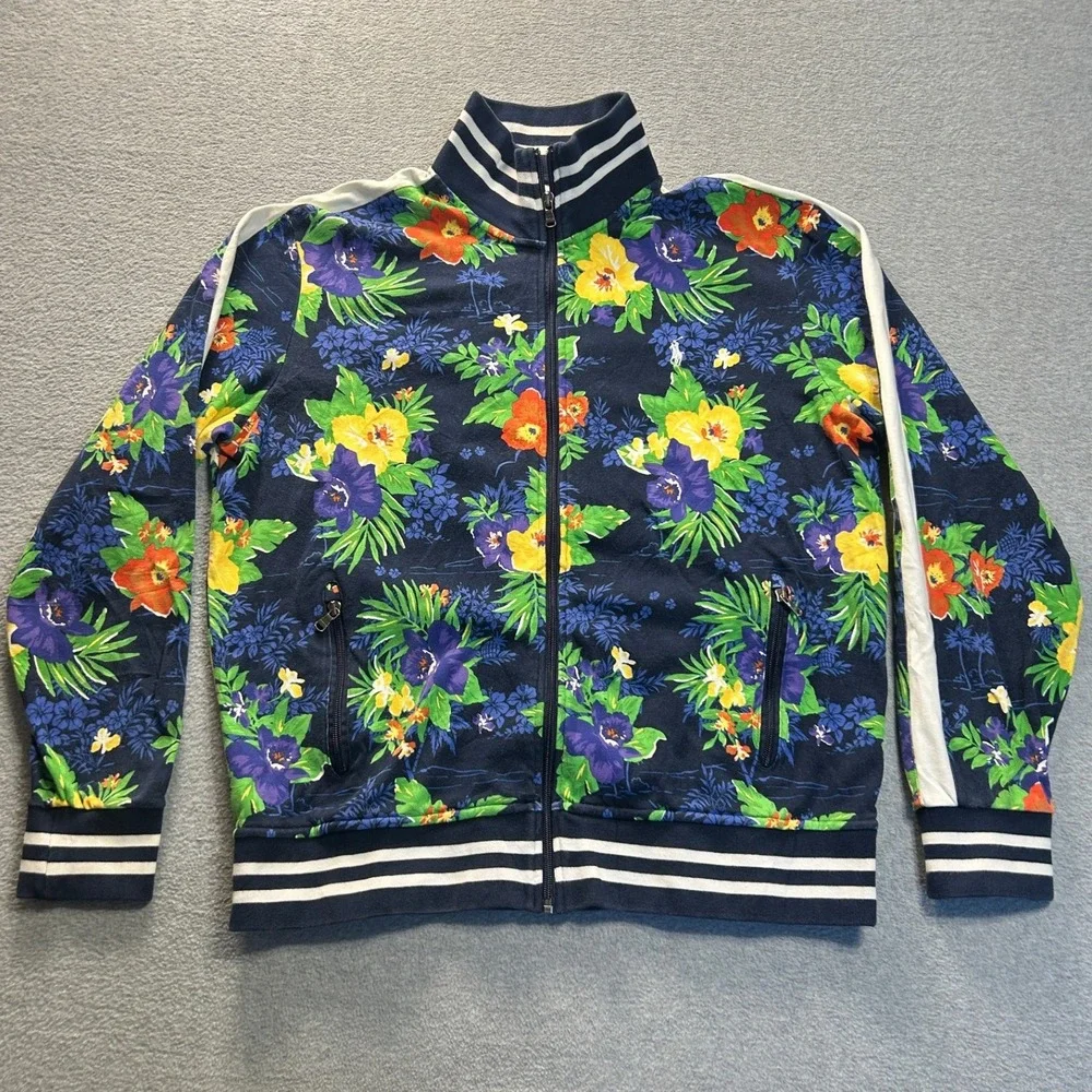 Polo Ralph Lauren Track Jacket Mens Large Navy Floral Full Zip Performance